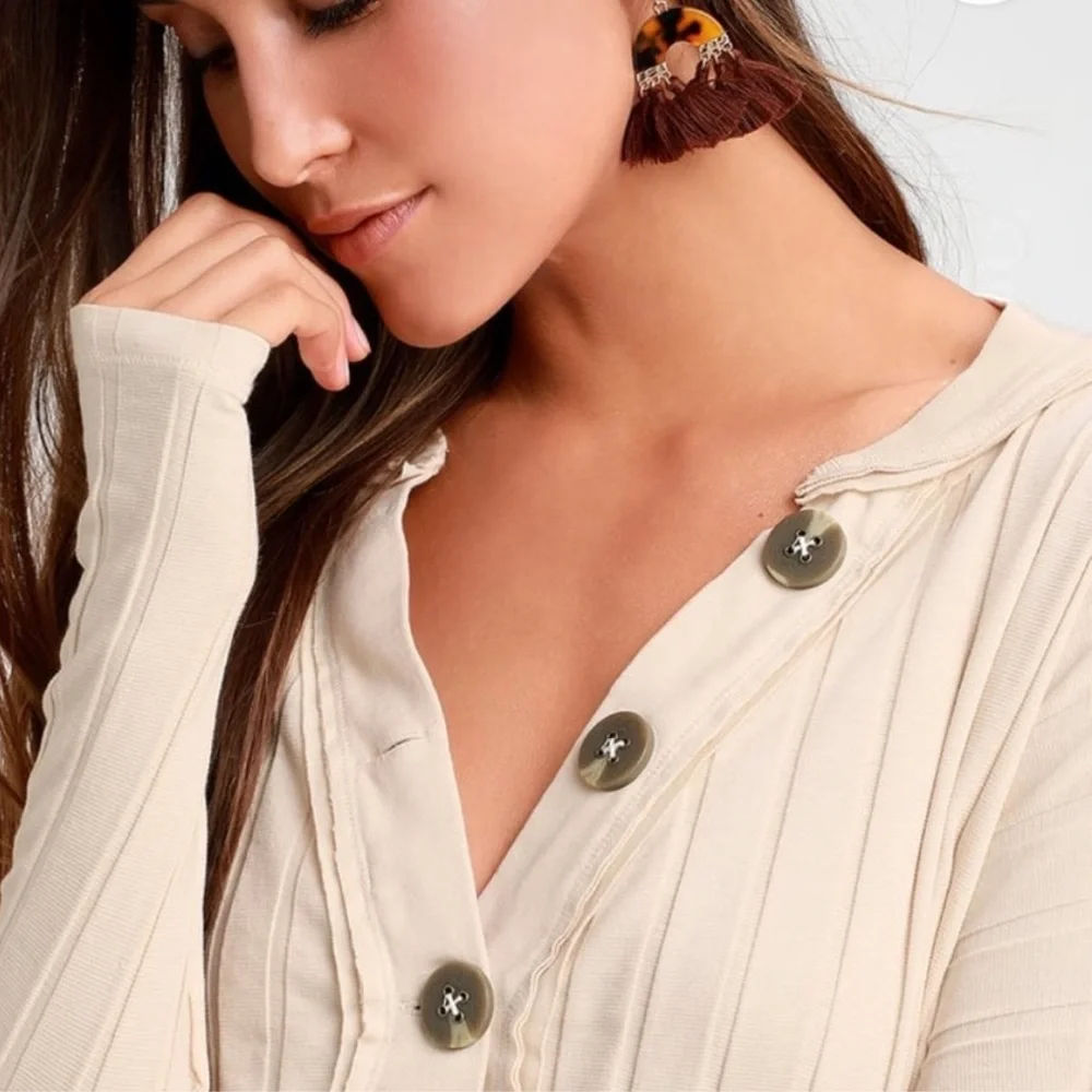 FREE PEOPLE We The Free In The Mix Henley Women's Cream Top - XSmall